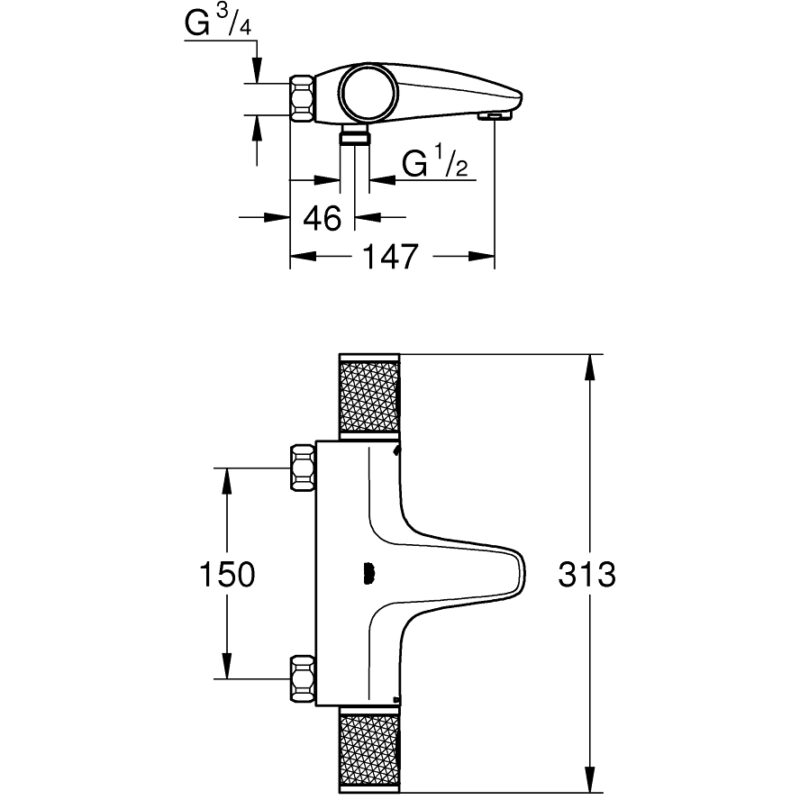 Grohe Grohtherm 1000 Performance Thermostatic Bath/Shower Mixer 34831
