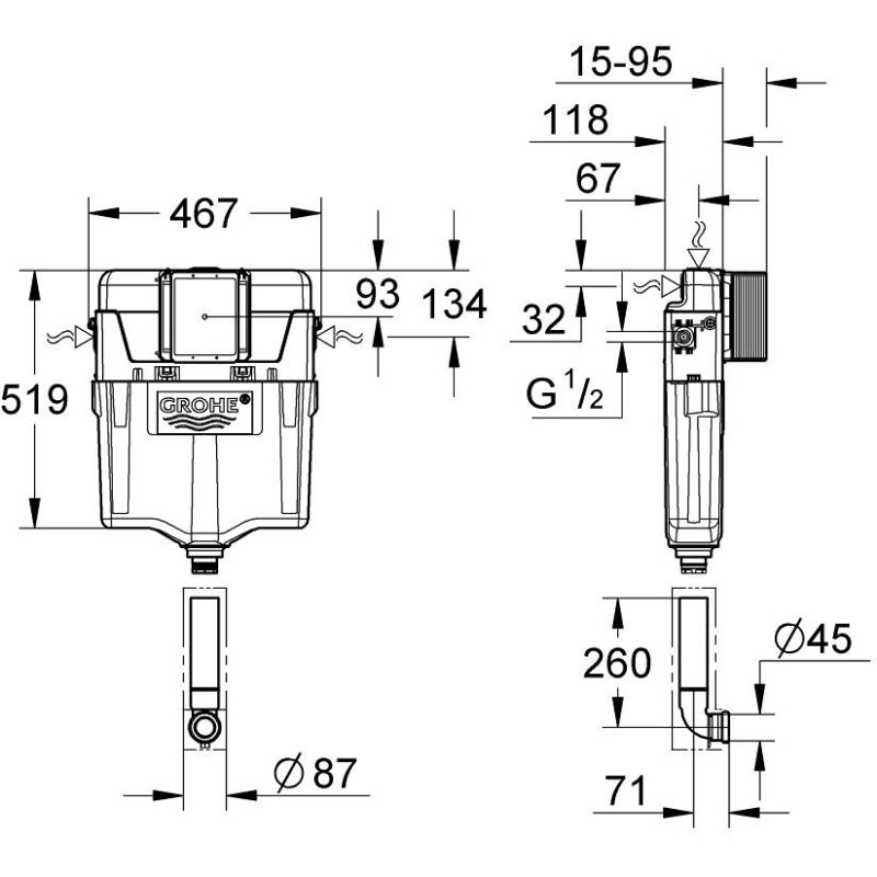 Grohe WC Concealed Cistern with Flushpipe 38661