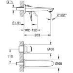 Grohe Eurostyle Wall Mounted 2-Hole Basin Mixer M-Size 19571
