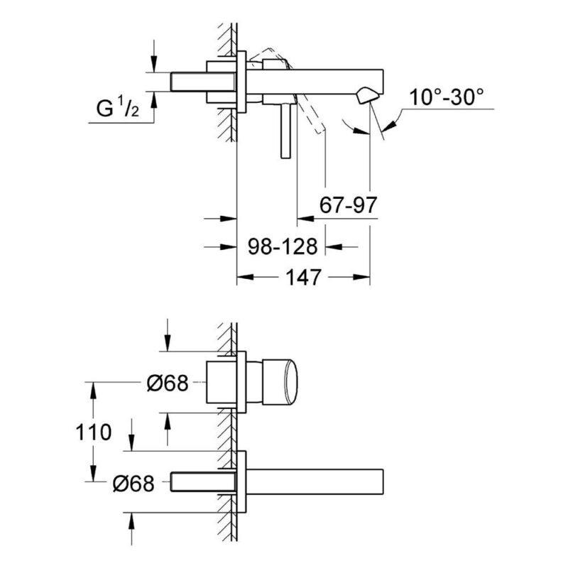 Grohe Concetto Wall Mounted 2-Hole Basin Mixer 19575