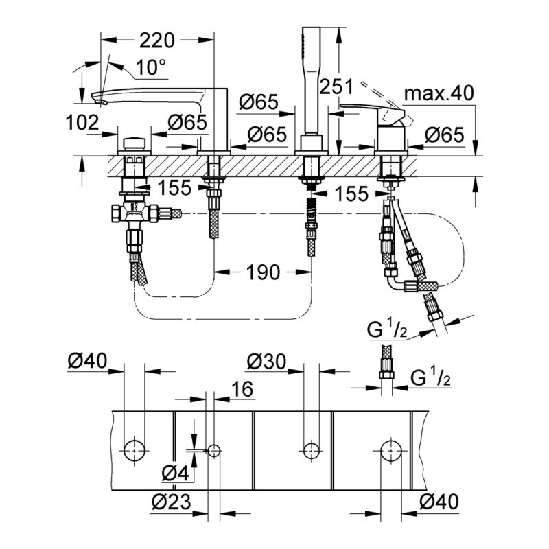 Grohe Eurostyle Cosmopolitan 4 Hole Bath Combination 23048