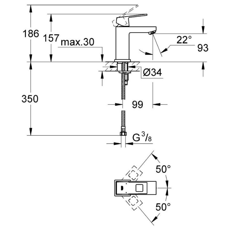 Grohe Eurocube Mono Basin Mixer Smooth Body 1/2" Small 23132