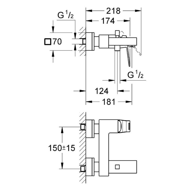 Grohe Eurocube Wall Mounted Bath/Shower Mixer 1/2" 23140