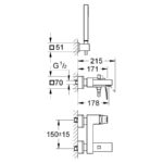 Grohe Eurocube Wall Mounted Bath/Shower Mixer & Kit 1/2" 23141