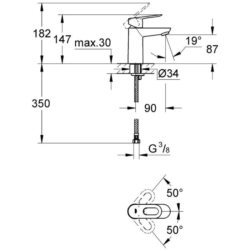 Grohe Bauloop Mono Basin Mixer Smooth Body 1/2" 23337
