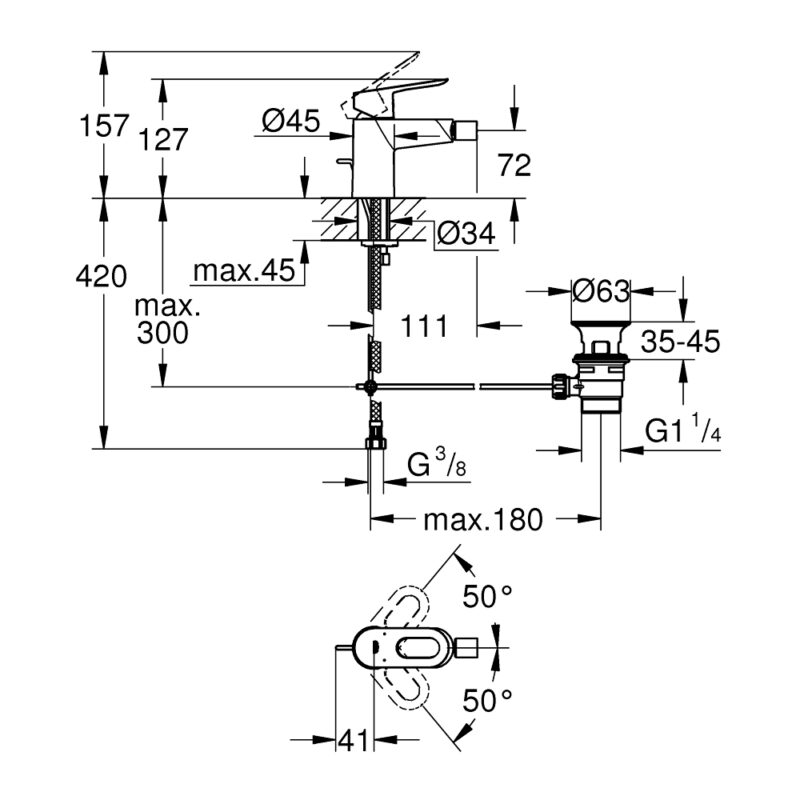 Grohe BauLoop Bidet Mixer 23338