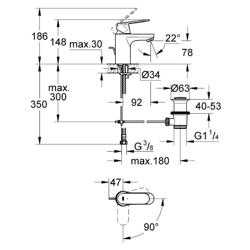 Grohe Eurosmart Cosmopolitan Mono Basin Mixer 1/2" Small 23377