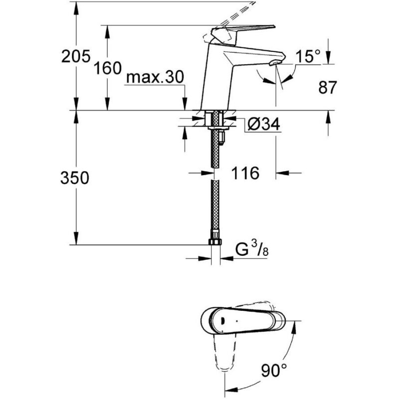 Grohe Eurodisc Cosmopolitan Mono Basin Mixer 1/2" S-Size 23382