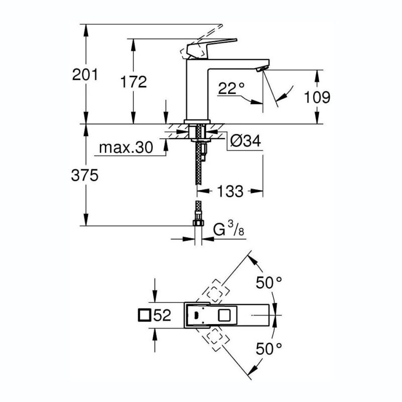 Grohe Eurocube Smooth Body Basin Mixer Tap Medium 23446