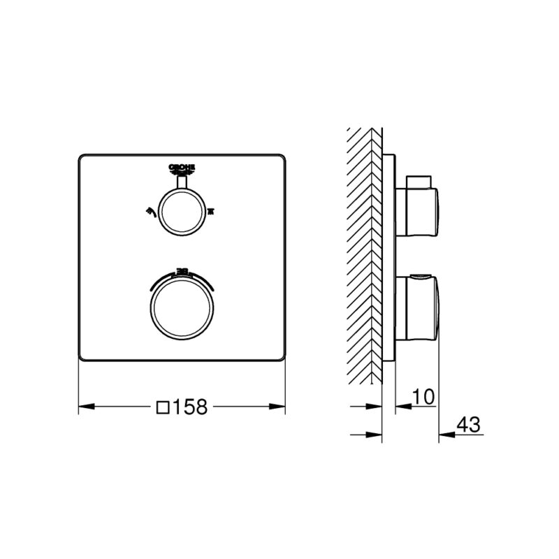 Grohe Grohtherm Square Thermostatic Mixer 2 Outlets 24079
