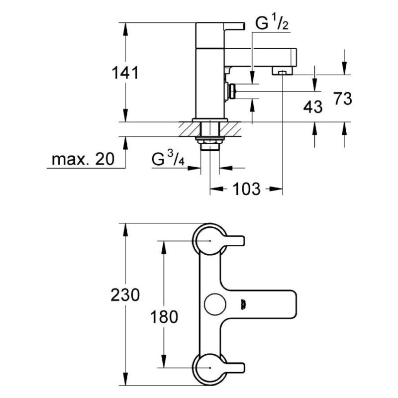 Grohe Lineare Two-Handled Bath/Shower Mixer Tap 25113