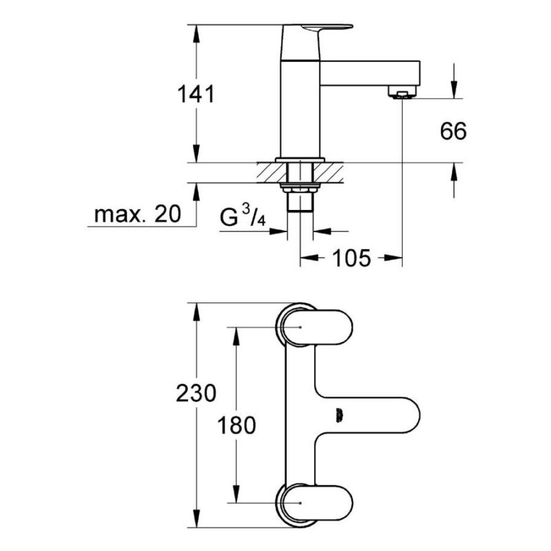 Grohe Eurosmart Cosmopolitan Two-Handled Bath Filler Tap 25128
