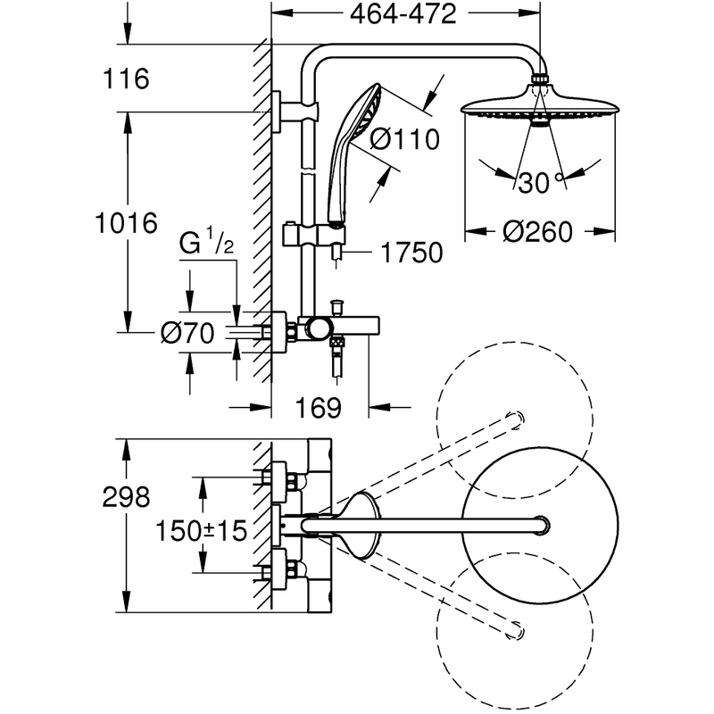 Grohe Euphoria 260 Thermostatic Bath Shower System 26114