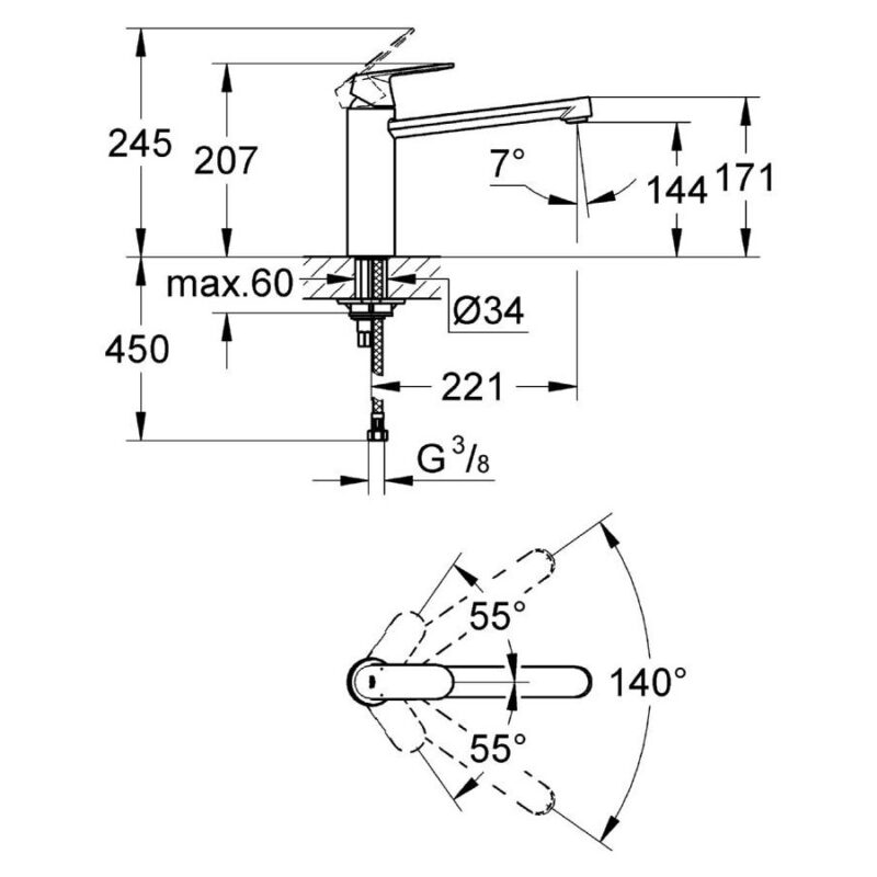 Grohe Eurosmart Cosmopolitan Medium Spout Sink Mixer 1/2" 30193