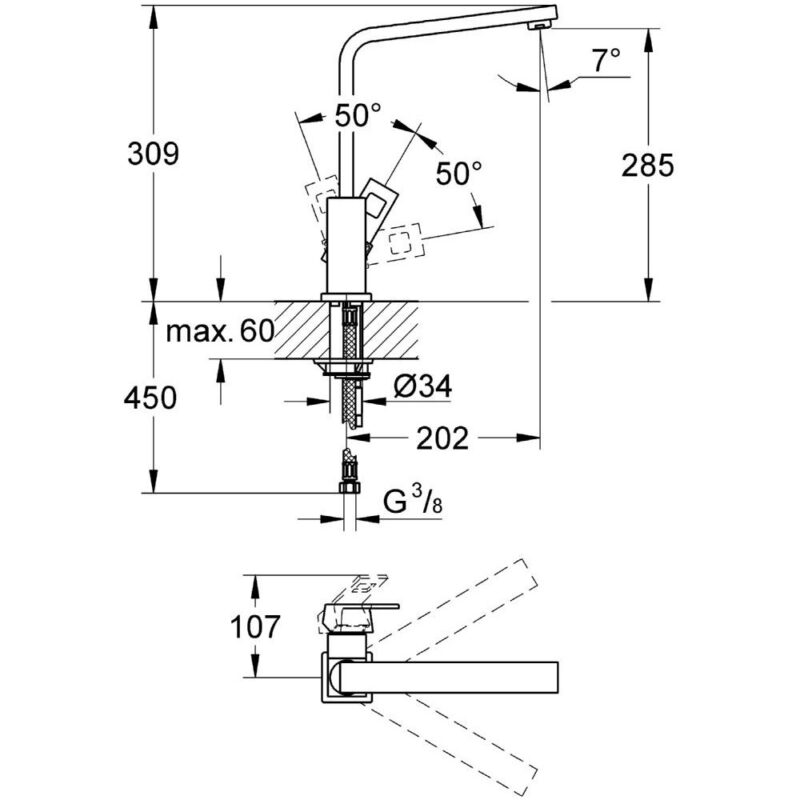 Grohe Eurocube High Spout Sink Mixer 1/2" 31255