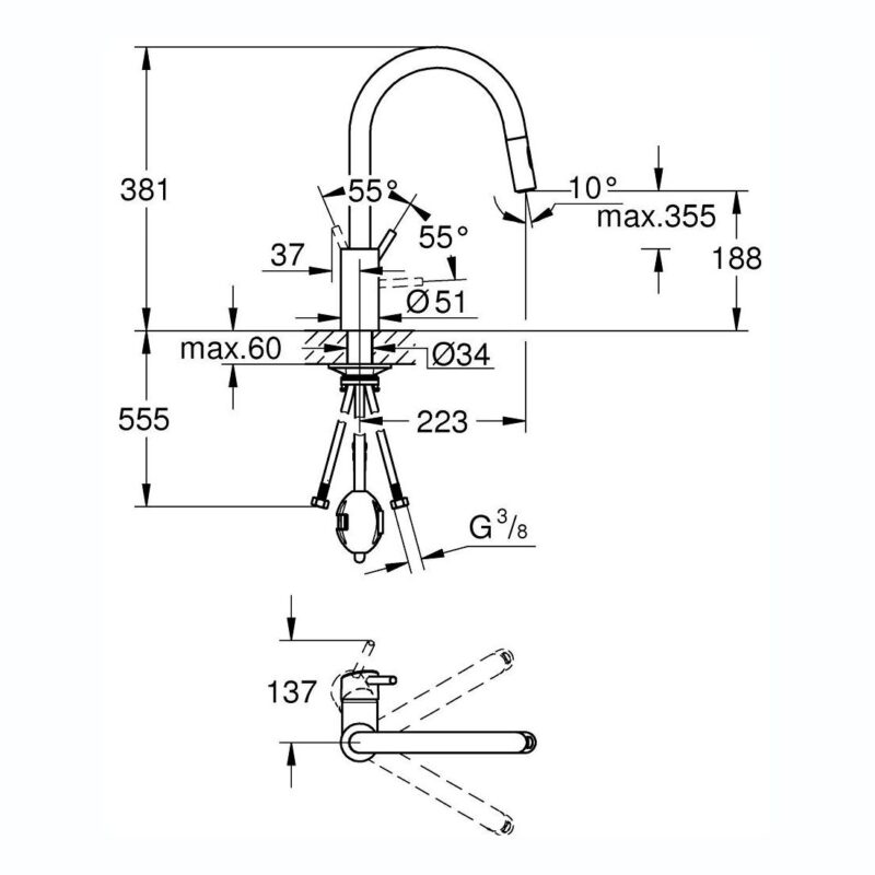 Grohe Concetto Pull Out Spout Sink Mixer 31483 Supersteel
