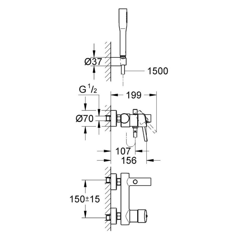 Grohe Concetto Wall Mounted Bath/Shower Mixer & Kit 1/2" 32212