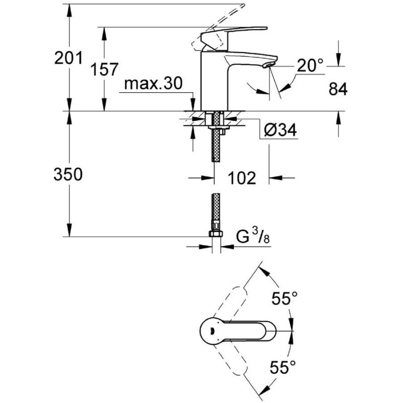 Grohe Eurostyle Cosmopolitan Mono Basin Mixer 1/2" Small 32468