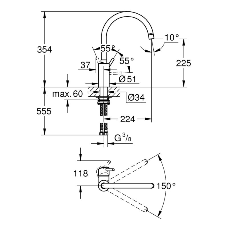 Grohe Concetto High Spout Sink Mixer 32661 Supersteel
