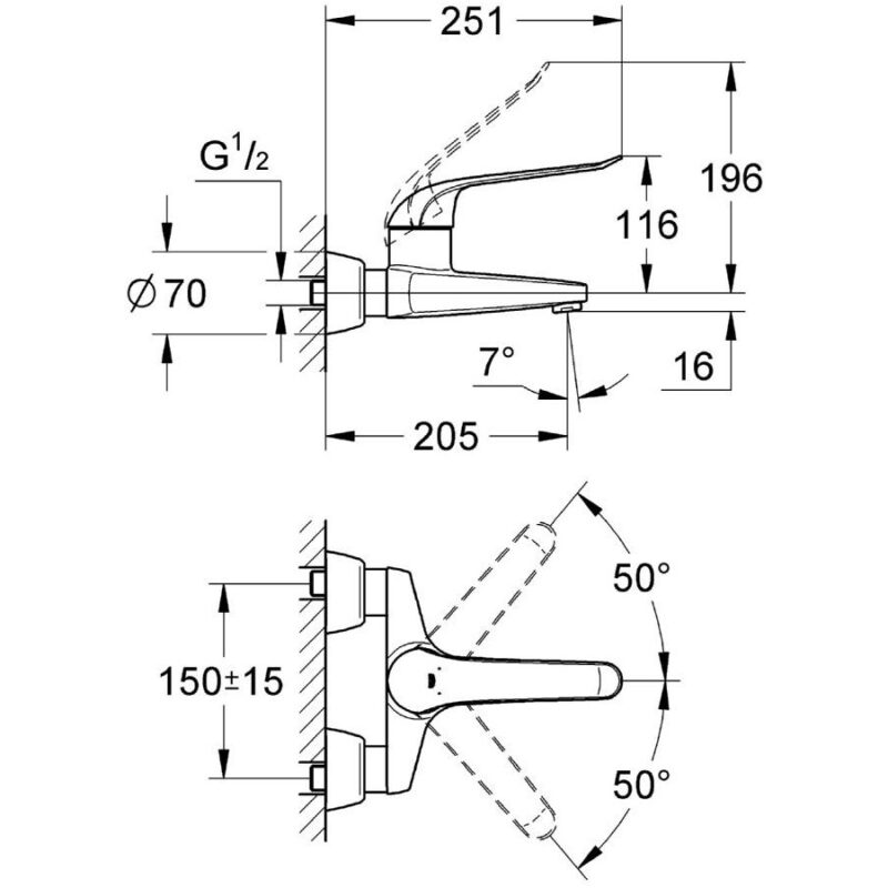Grohe Euroeco Special Wall Mounted Basin Mixer 170mm 1/2" 32778