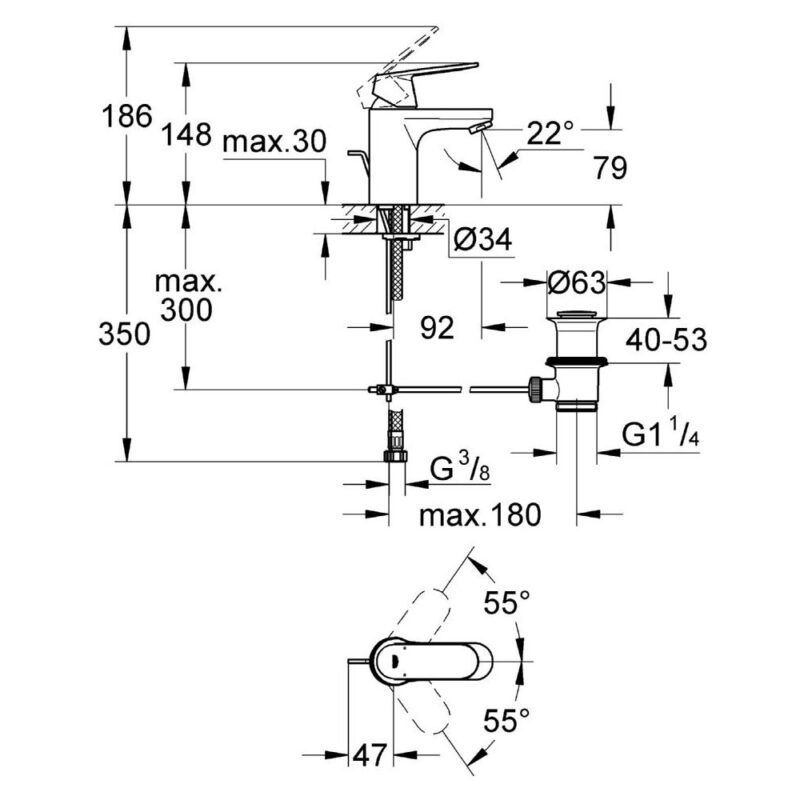 Grohe Eurosmart Cosmopolitan Mono Basin Mixer 1/2" Small 32825