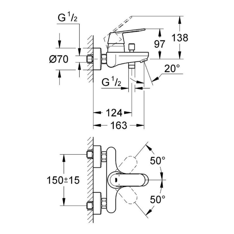 Grohe Eurosmart Cosmopolitan Wall Bath/Shower Mixer 1/2" 32831