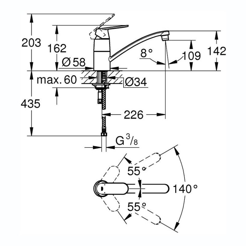 Grohe Eurosmart Cosmopolitan Low Spout Sink Mixer 32842