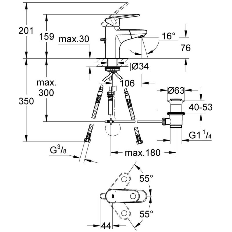 Grohe Europlus Basin Mixer with Waste & Pull-Out Spout 33155