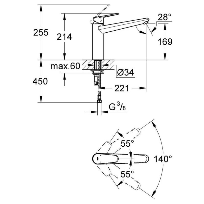 Grohe Eurodisc Cosmopolitan Low Spout Sink Mixer 1/2" 33770