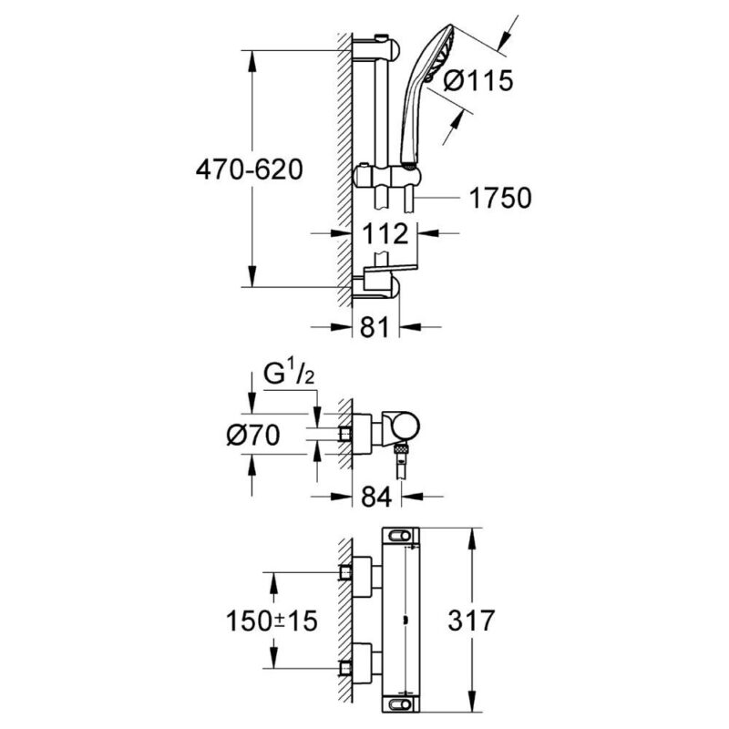 Grohe Grohtherm 2000 Thermostatic Shower Mixer Set 34195
