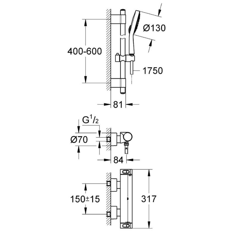 Grohe Grohtherm 2000 Thermostatic Shower Mixer 1/2" 34281