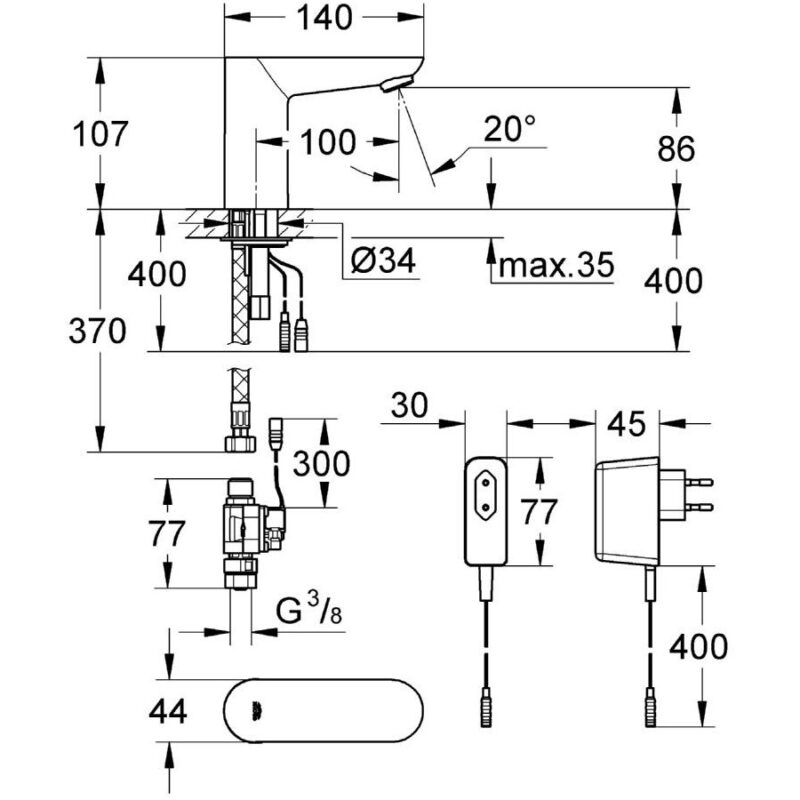 Grohe Euroeco Cosmo E Infra-Red Basin Tap Mains 1/2" 36269