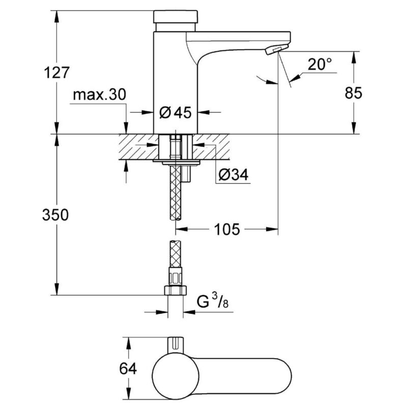 Grohe Eurosmart Cosmopolitan T Self-Closing Basin Mixer 36317