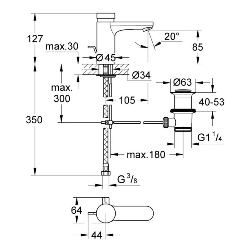 Grohe Eurosmart Cosmopolitan T Self-Closing Basin Mixer 36318