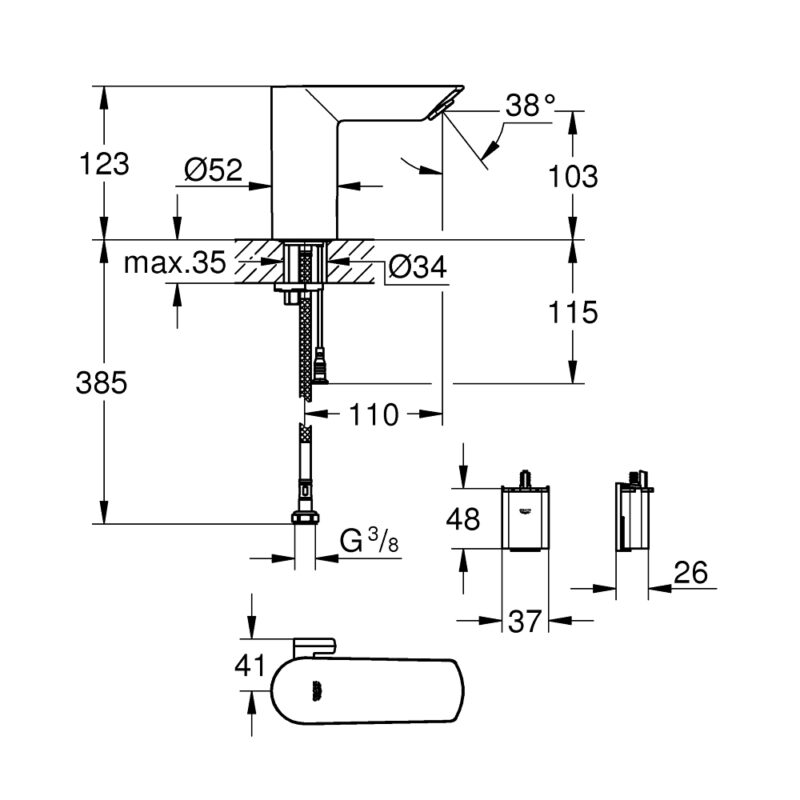 Grohe Bau Cosmopolitan E Electronic Basin Mixer 6V 36451