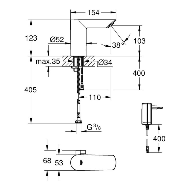 Grohe Bau Cosmopolitan E Electronic Basin Mixer 220V 37144