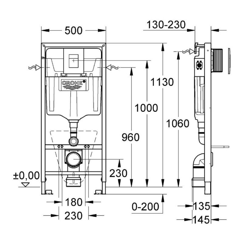 Grohe Rapid SL Skate Cosmopolitan 4 in 1 Set for WC 1.13m 38827