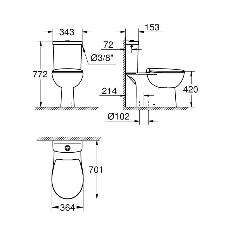 Grohe Bau Ceramic Close Coupled Bottom Outlet WC Pack 39346
