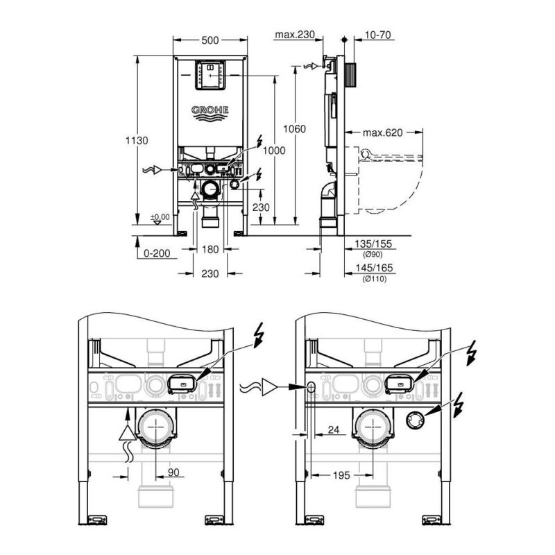 Grohe Rapid SLX 3-in-1 Set for WC 1.13m Height 39598