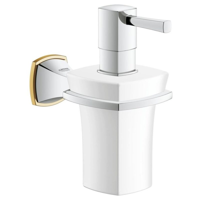 Grohe Grandera Holder & Ceramic Soap Dispenser 40627 Chrome/Gold