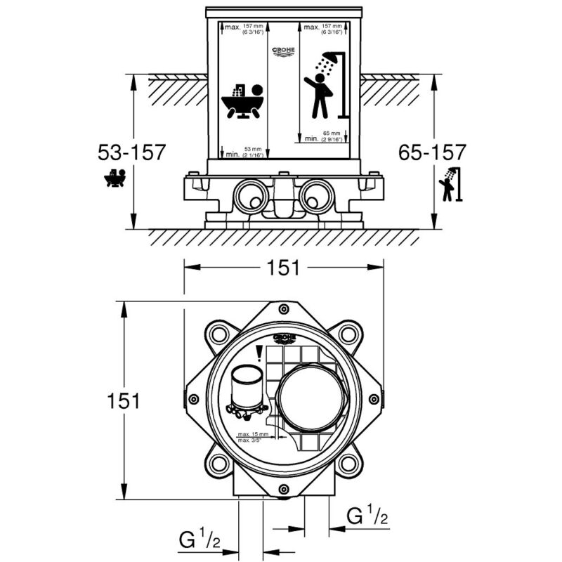 Grohe Roughing-In Set for Floor Bath Spout & Bath/Shower 45984