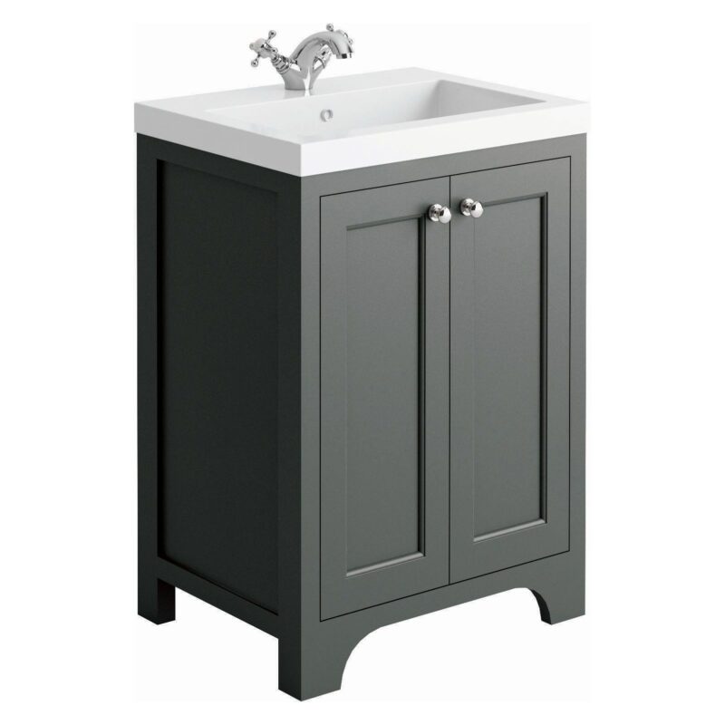 Harrogate Brunswick 600mm Spa Grey Basin Unit & Basin Pack