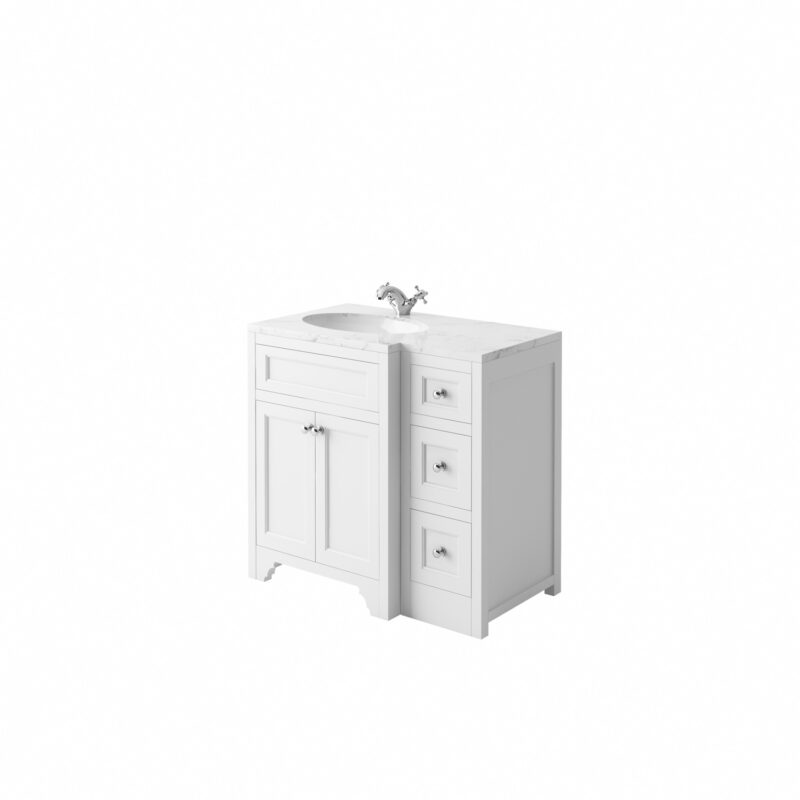 Harrogate Carrarra White 910 x 530mm Worktop & Basin Left