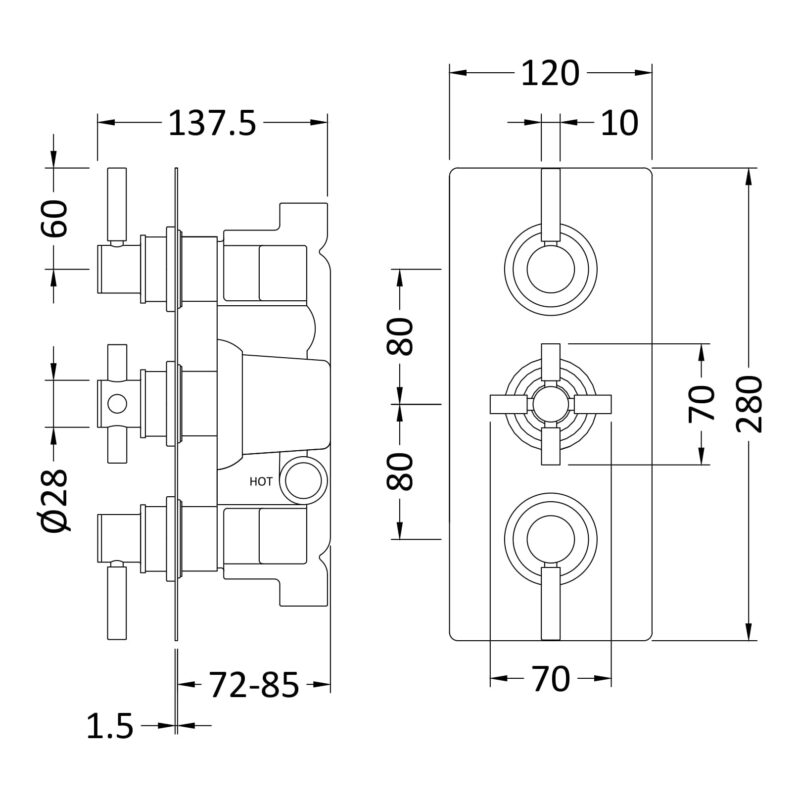 Hudson Reed Tec Pura Matt Black Triple Thermostatic Shower Valve