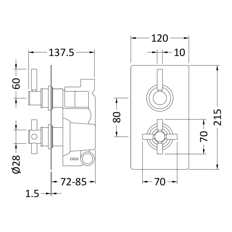 Hudson Reed Tec Pura Matt Black Twin Thermostatic Shower Valve with Diverter