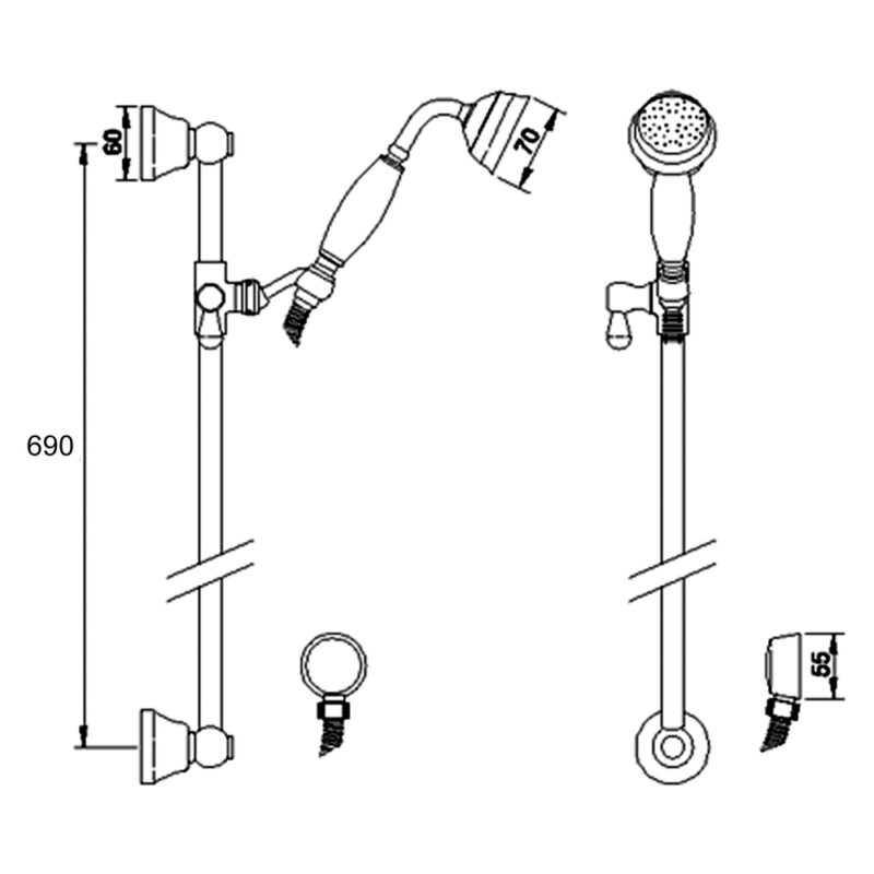 Hudson Reed Slider Rail Kit Chrome & Black