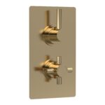 Hudson Reed Tec Pura Brushed Brass Twin Thermostatic Valve with Diverter