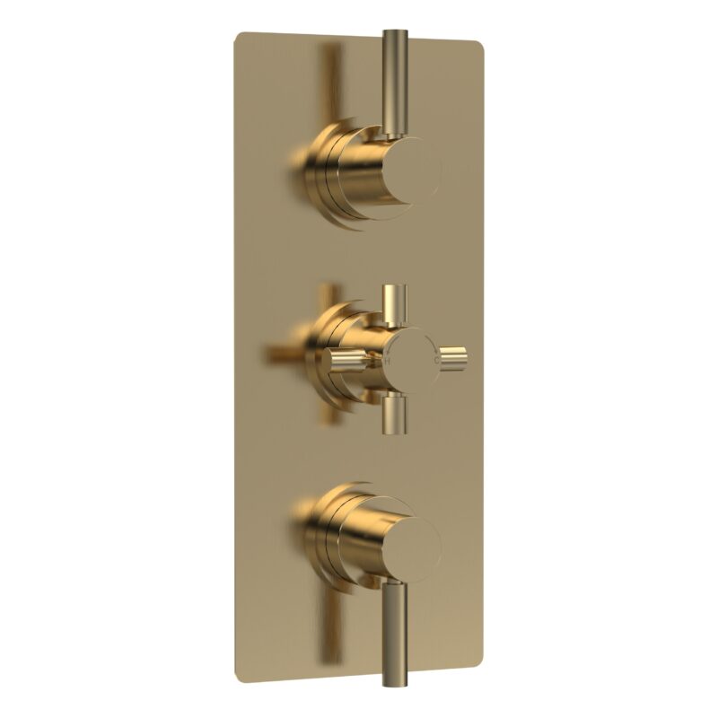 Hudson Reed Tec Pura Brushed Brass Triple Thermostatic Valve with Diverter