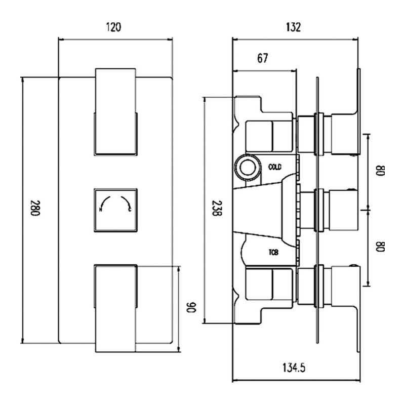 Hudson Reed Art Triple Thermostatic Shower Valve with Diverter