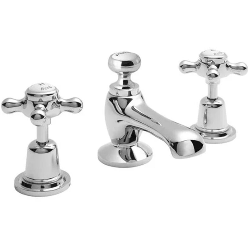 Hudson Reed White Topaz Crosshead 3 Hole Basin Mixer Dome